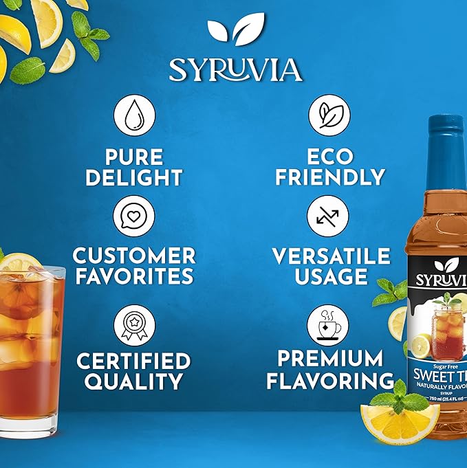 Syruvia Sugar Free Sweet Tea Flavored Syrup for Drinks, Cocktails, Lemonades, Iced Teas and Desserts – 25.4 fl oz