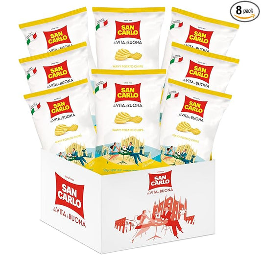 San Carlo Multi Pack 8X Wavy n°1 Italian Potato Chips - 50gr - for Snacking Bliss