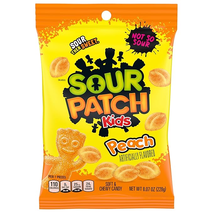 SOUR PATCH KIDS Peach Soft and Chewy Candy, Bulk Candy, 8-8.07 oz Bags