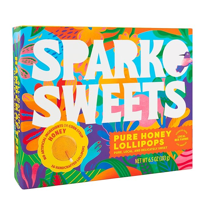 Sparko Sweets All-Natural Honey Lollipops, No Artificial Ingredients, No Corn Syrup, Made in USA, 16 Count Gift Pack, 1.4” Diameter – Ideal for Tea, Throat Soothing & More