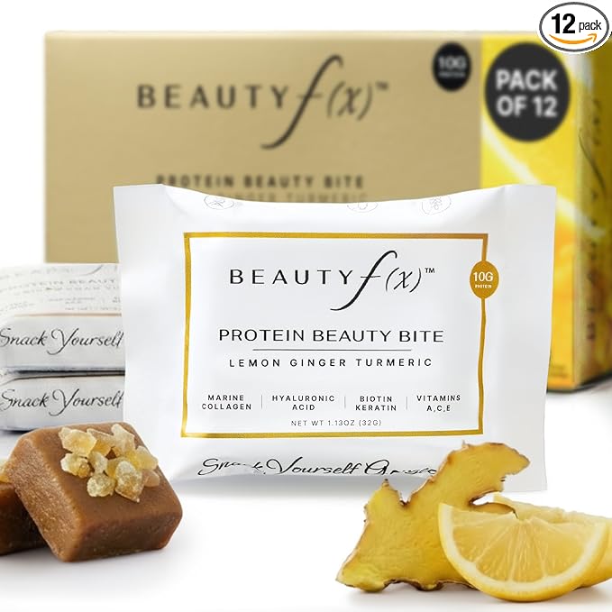 Beauty f(x) Protein Beauty Bites – Collagen Bars – Lemon Ginger Turmeric Collagen Protein Bars for Women – 10g Protein, 110 Calories, No Added Sugar – Supports Skin, Hair, and Nails