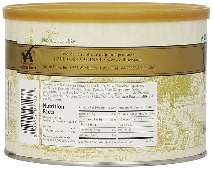 Virginia Diner - Gourmet Natural Classic Chocolate Covered Peanut Brittle, 16 Ounce Tin