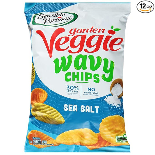 Sensible Portions Garden Veggie Wavy Chips, Sea Salt, 5 Oz (Pack of 12)