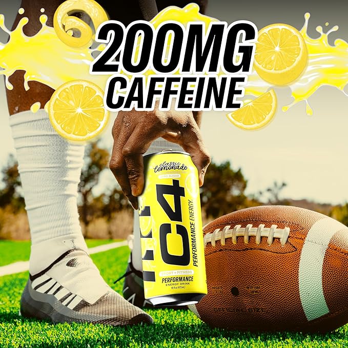 Cellucor C4 Energy Drink, Lemonade Limited Edition Carbonated, Sugar Free Pre Workout Performance Drink with no Artificial Colors or Dyes, 16oz Pack of 12