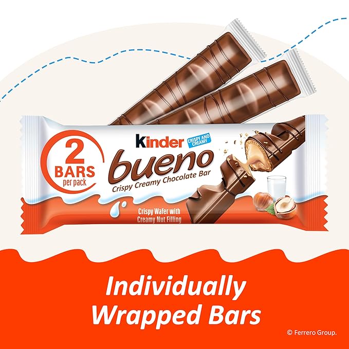 Kinder Bueno Milk Chocolate Bars with Hazelnut Cream, Bulk 20 Pack, Chocolate Candy Bars for Game Day, Football Party Supplies, Snacks for Adults, 4 Per Pack