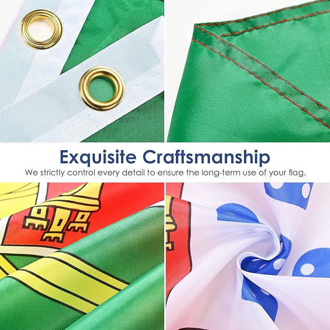 AhfuLife 2 Pcs Portugal Flag 3x5 Ft, Portuguese Flag Large Portugal National Flags for Outside - Double Side with Brass Eyelets for Olympic Party Decorations, Bar Street Decoration Indoor Outdoor
