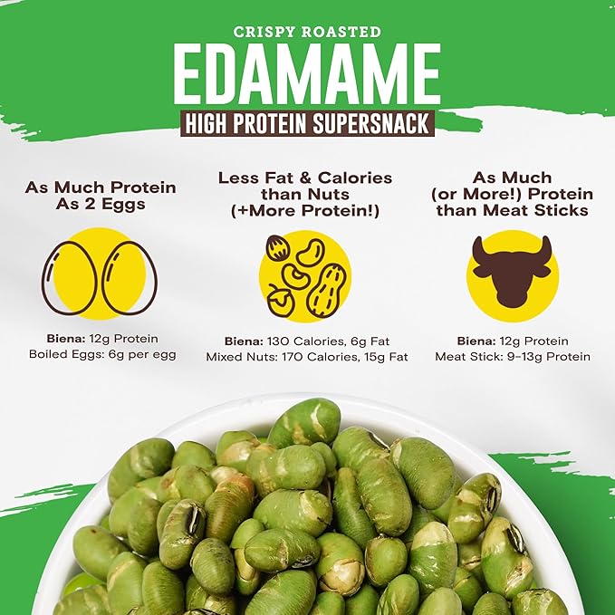 Biena Crispy Roasted Edamame Beans Snack – High Protein Low Carb Snack for Adults & Kids, 12g Protein per Serving - Made w/Avocado Oil – Vegan, Gluten-Free – 10-Pack, 1.05oz Bags, Ranch