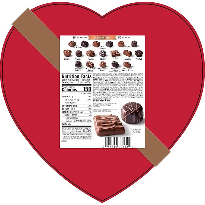 RUSSELL STOVER Valentine's Day LARGE Red Foil Heart Assorted Milk Chocolate & Dark Chocolate Candy Gift Box, 30.04 oz.