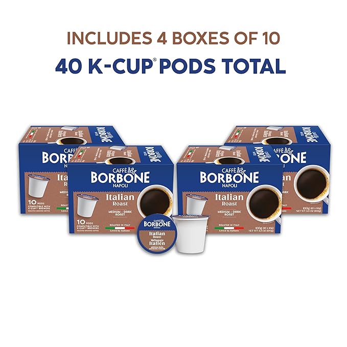 Caffè Borbone Italian Roast Coffee (40 Count) – Medium Dark Roast, Arabica & Robusta Blend, Roasted in Italy for a Bold, Smooth Taste – Single Serve Coffee Pods Compatible with K-Cup Brewers