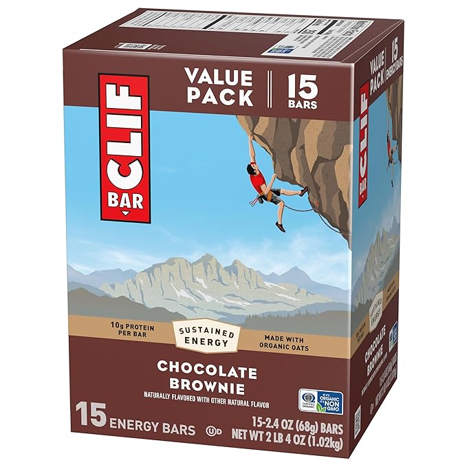 CLIF BAR - Energy Protein Bars - Chocolate Brownie - Made with Organic Oats - Energy Bars - Non-GMO - (15 Pack)