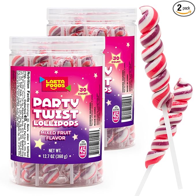 Swirl Lollipops | 2 Jars - 60 Count | Valentine Lollipops | Mixed Fruit Flavor | Pink Candy Individually Wrapped | Twisty Suckers Party Favor Candy for Girls’ Themed Events