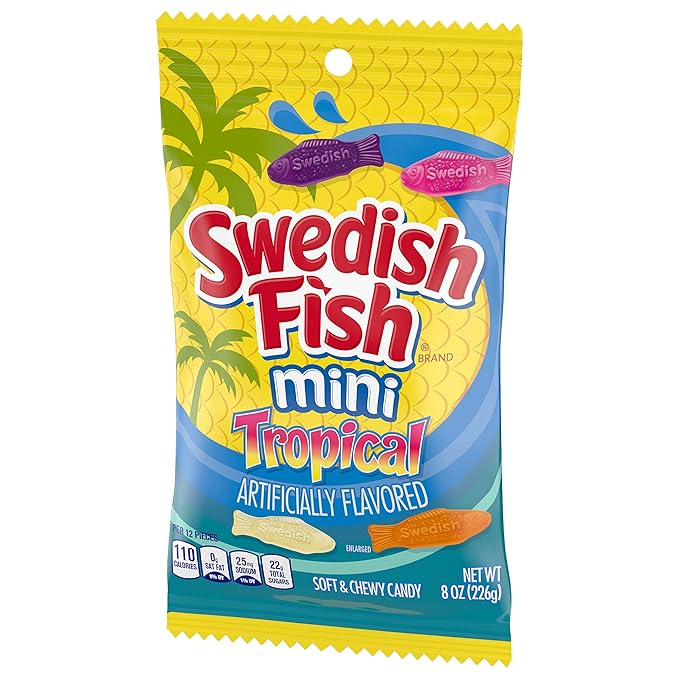 SWEDISH FISH Mini Tropical Soft & Chewy Candy, 12 - 8 oz Bags