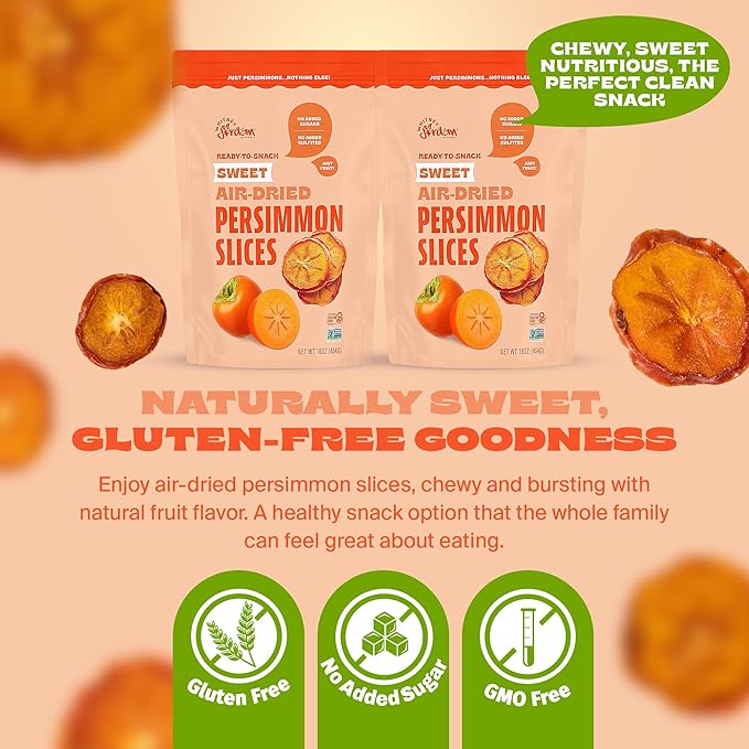 Whitney Jordan Naturals Air-Dried Persimmon Slices 16 Oz, Pack of 2 - Dried Fruit Snack Made from Real Persimmons - No Sugar Added, Gluten-Free, Vegan, Chewy Real Fruit for Clean Snacking