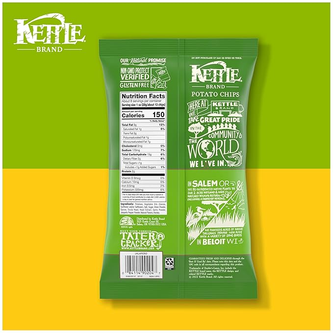 Kettle Brand Jalapeno Kettle Potato Chips, Gluten-Free, Non-GMO, 7.5 oz Bag (Pack of 12)