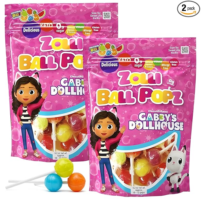 Zollipops The Clean Teeth Pops Gabby's Dollhouse, Anti Cavity Lollipops, Ball Popz, 10.4 oz Pack of 2