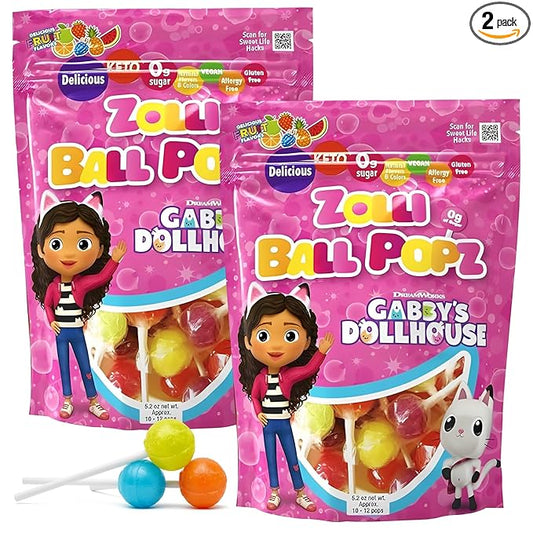 Zollipops The Clean Teeth Pops Gabby's Dollhouse, Anti Cavity Lollipops, Ball Popz, 10.4 oz Pack of 2