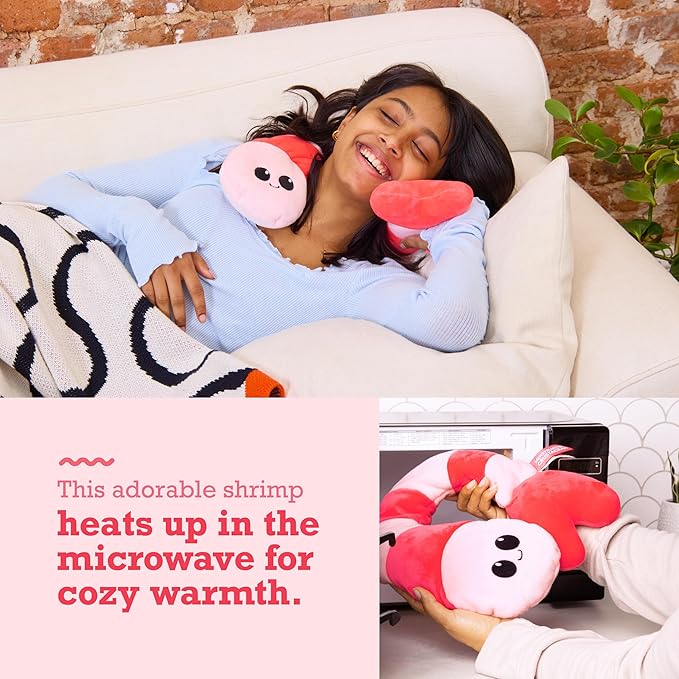 Menstruation Crustacean Shrimp by Relatable, Microwavable Heating Pad For Period Cramps, Cuddly Plushies, Great Gift Ideas for Loved Ones of All Ages, Includes 1 Lavender Scented Heating Pad Plushy