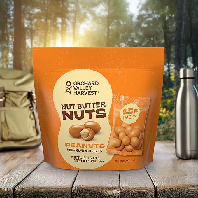 Orchard Valley Harvest Nut Butter Nuts Classic, Peanut Butter Coated Peanuts, 1oz Bags (Pack of 15), Made with Real Peanut Butter, Perfect On-The-Go & Portion Control Snack