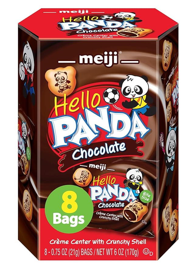 Meiji Cookies, Chocolate Crème Filled - 6 oz, Pack of 8, 64 Bags Total - Bite Sized Cookies with Fun Panda Sports