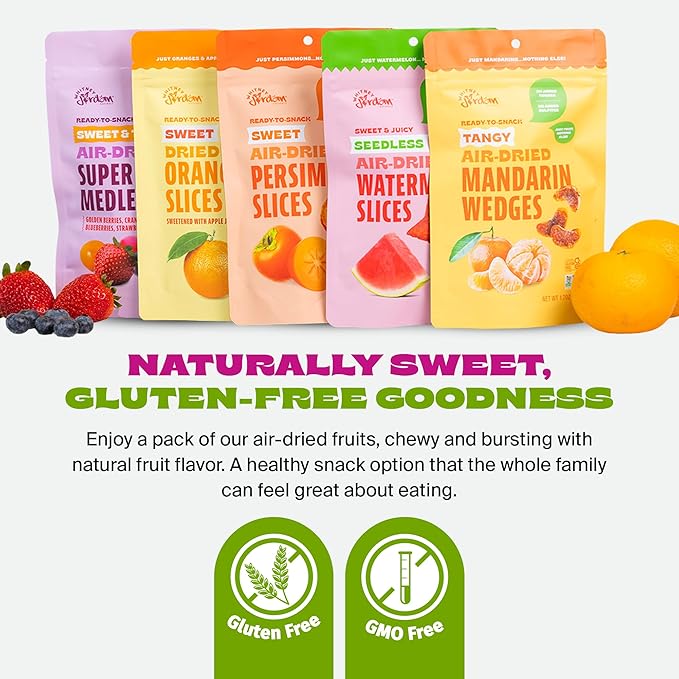 Whitney Jordan Naturals Air-Dried Fruit Variety Pack 2 Oz, Pack of 10 - Dried Fruit Snack with Watermelon, Persimmon, Orange, Super Berry Medley & Mandarin - No Sugar Added, Gluten-Free, Vegan