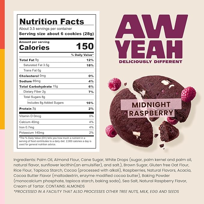 AwYeah Midnight Raspberry Mini Cookies – Rich Chocolate, Tart Raspberries & White Chocolate, Gluten-Free, Vegan, 3.5oz (3 Pack) – Bold, Fruity, All-Natural, Non-GMO, Plant-Based Treat for Snacking!
