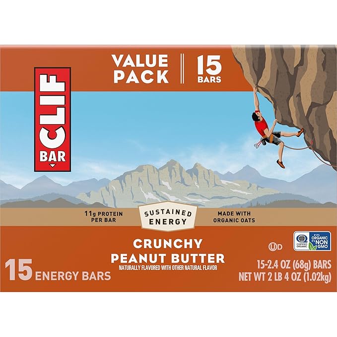 CLIF BAR - Energy Protein Bars - Crunchy Peanut Butter - Made with Organic Oats - Energy Bars - Non-GMO - (15 Pack)
