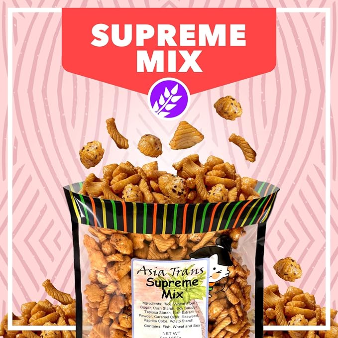Traditional Supreme Mix Arare Rice Crackers, Mochi Crunch Snack Mix, Sweet, Salty & Umami Flavor, Crunchy Snack, 9 Ounce