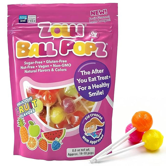 Zollipops Zolli Ball Popz Lollipops Clean Teeth, Natural Fruit, 8oz