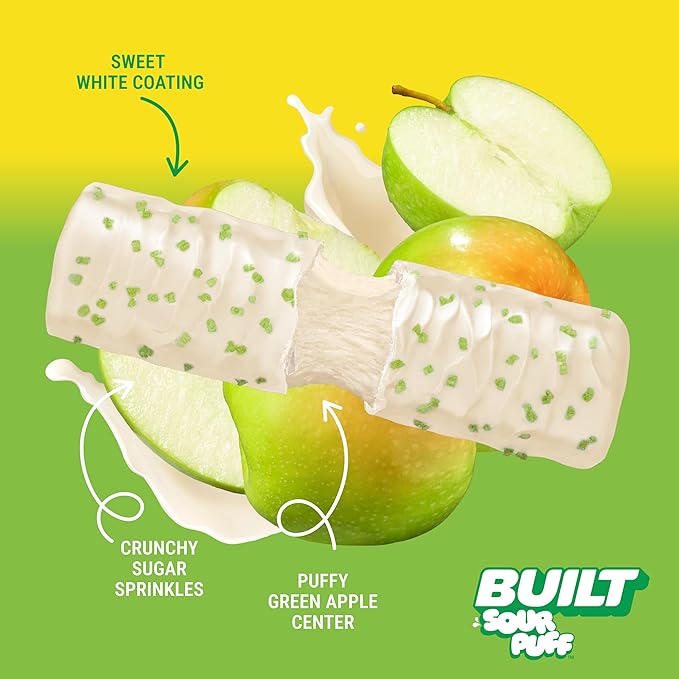 Built Bar, Sour Puff Protein Bars, Green Apple Crush, Collagen, On-the-go Snacks, Sour Candy Snack, 12 Pack