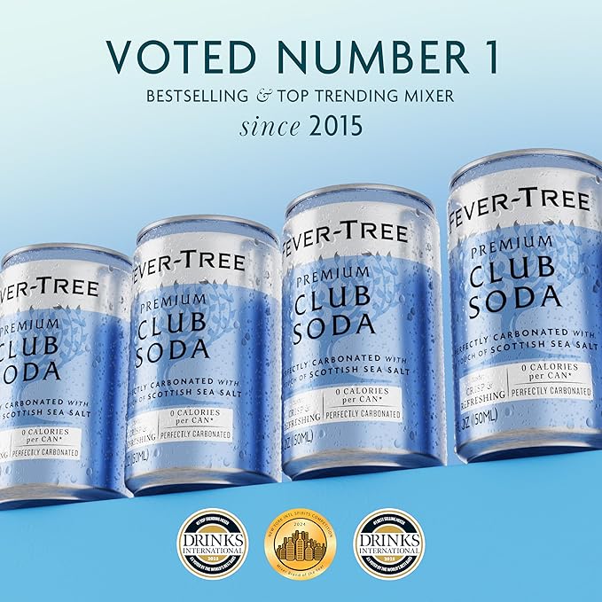 Fever-Tree Club Soda – Premium Zero Calorie Mixer for Cocktails and Mocktails, 5.1 fl oz Cans, Pack of 8 – Naturally Sourced, Non-GMO