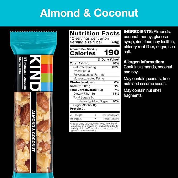 KIND Bars, Almond & Coconut, Healthy Snacks, Gluten Free, 12 Count (Pack of 2)