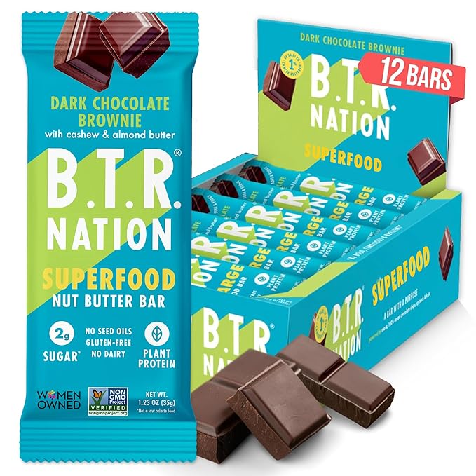 B.T.R Nation Keto Superfood Protein Bars, Plant Based Vegan - Brownie RECHARGE | 12 Bars | Low Carb and Gluten Free, Free of Sugar Alcohols and Boosted with Powerful Superfoods