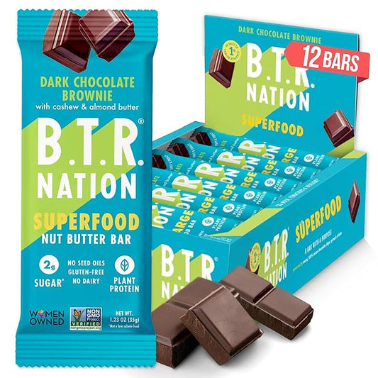 B.T.R Nation Keto Superfood Protein Bars, Plant Based Vegan - Brownie RECHARGE | 12 Bars | Low Carb and Gluten Free, Free of Sugar Alcohols and Boosted with Powerful Superfoods