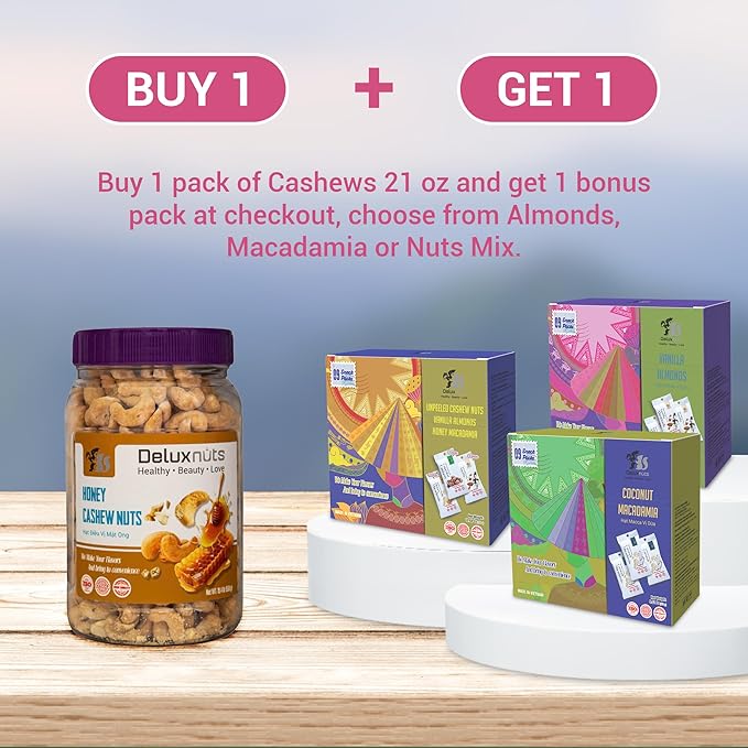 DELUXNUTS Premium Roasted Honey Cashew Crunch 21oz | Sweet Honey Roasted Cashews Gift, Whole Cashew Nuts Snack Mix, Healthy Gourmet Snack for Adults, High Protein, Gluten-Free, Premium Holiday Gift Idea