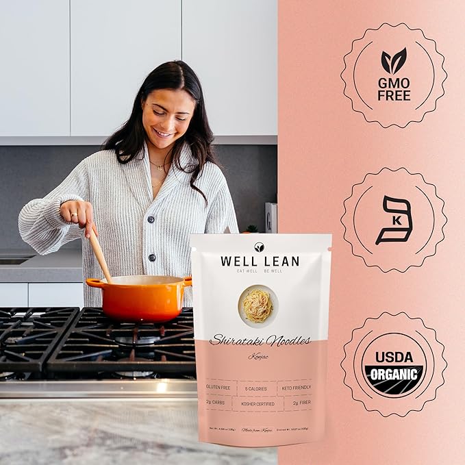 Well Lean Konjac Shirataki Noodles, 10-Pack, Gluten-Free, Keto-Friendly, Low Carb, Low Calorie, 100% Plant-Based, 5 Cal, 2g Carbs