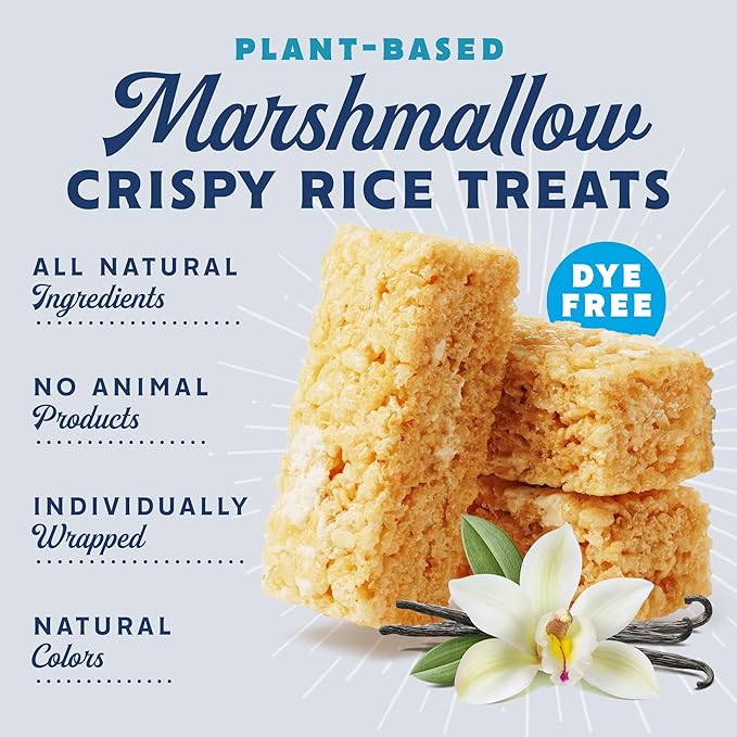 GoodMallow Vegan Rice Crispy Treats Individually Wrapped Box of 8 , Kosher Vegan Snacks, Gluten Free Dairy Free Snacks for Kids & Adults - Healthy Sweets Made with Gourmet Marshmallows, Made in USA (Vanilla Bean)