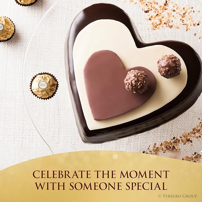 Ferrero Rocher Gourmet Hazelnut Milk Chocolate Valentine's Day Gift Box, 42 Individually Wrapped Chocolates for Gifting, 18.5 oz