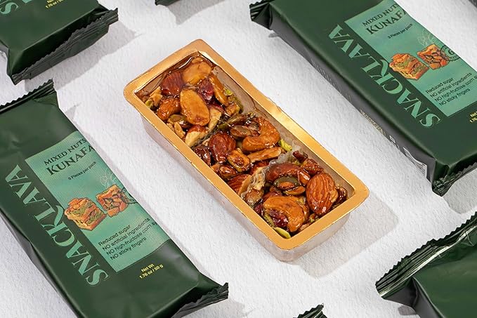Snacklava Mixed Nuts Kunafa - 6 Pack (18 Pieces) - No Artificial Ingredients, Colors or Preservatives - Premium Handmade Pastries