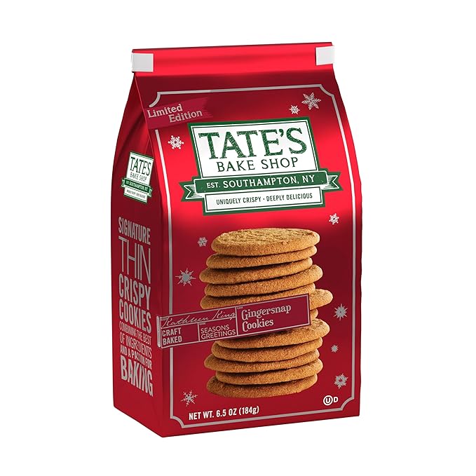 Tate's Bake Shop Gingersnap Cookies, Limited Edition Holiday Cookies, 4 - 7 oz Bags