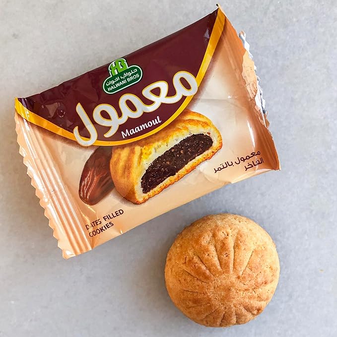 HB Halwani Bros Cookies, 100% All-Natural Medium Mamoul Date Filled Shortbread Biscuits, Slightly Sweet, No Preservatives, No Additives, 16ct. 10.15oz