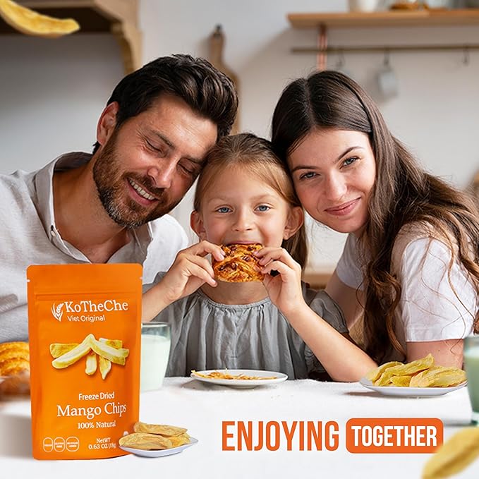 KOTHECHE Freeze Dried Mango (Pack of 4). No Sugar Added, Healthy Snack - Sweet but Low Calorie Fruit Chips - Gluten Free, Vegan Snack - Dehydrated Crispy Mango in Resealable Bag, Low Carb & Natural Superfood for Kids and Adults