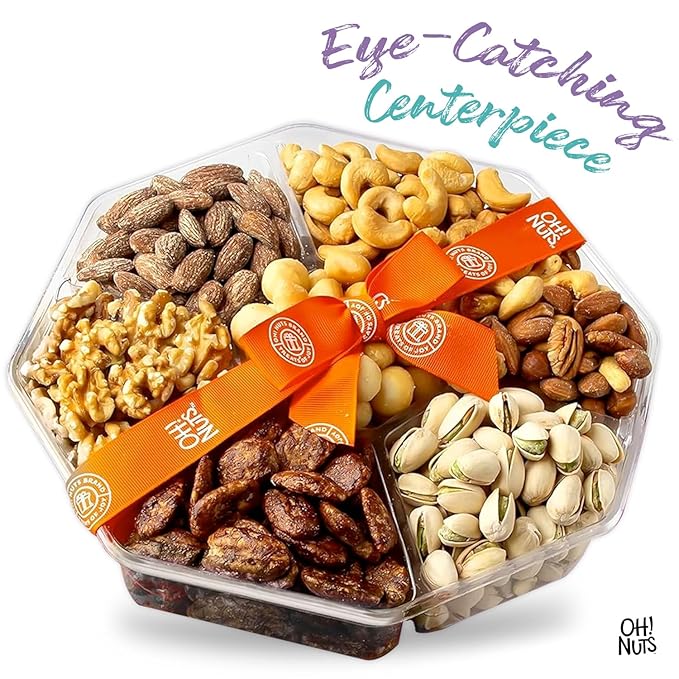 Oh! Nuts 7 Variety Nuts Gift Basket - Healthy Food Assorted Nuts Gifts Baskets - Holiday Gourmet Gift Boxes - Gift Box Ideas for Birthday, Corporate, Men and Women - Large Premium