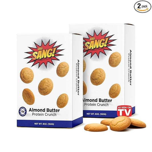 CHEF SANG! Almond Butter Protein Cookie | 5g Protein | Zero Artificial Flavors | Sweet Protein Dessert | Non-GMO | Crunchy & Flavorful | 6oz (Pack of 2)