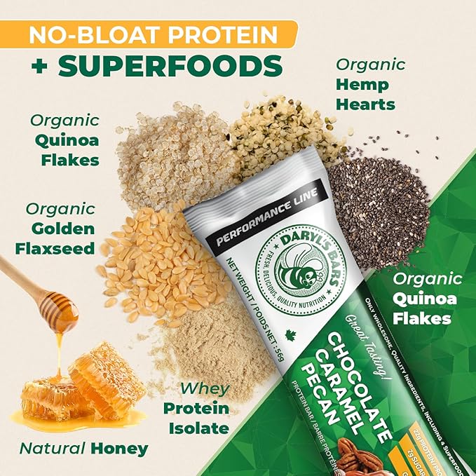Daryl's Bars, Chocolate Caramel Pecan On the Go Whey Protein Bars, Gluten Free, Low Sugar, 22gr of Protein Snack, Meal Replacement, Pack of 1