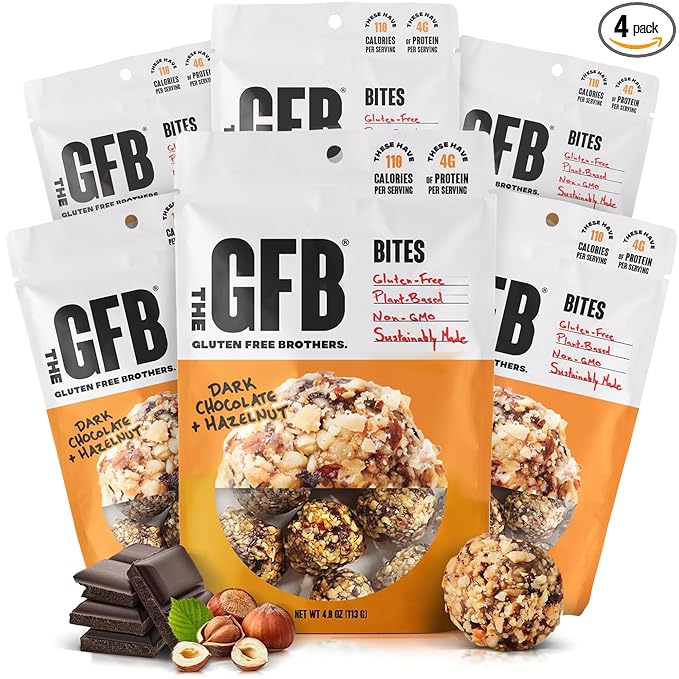 The GFB Dark Chocolate Hazelnut Protein Bites - Gluten Free, Plant Based, Non GMO, Sustainably Made – Ridiculously Tasty, Healthy, Vegan, Protein Energy Balls, 4 oz (4 Count)