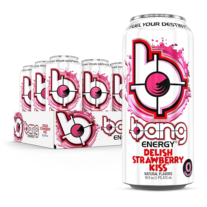 Bang Energy Delish Strawberry Kiss, Sugar-Free Energy Drink, 16 Fl Oz | Pack of 12