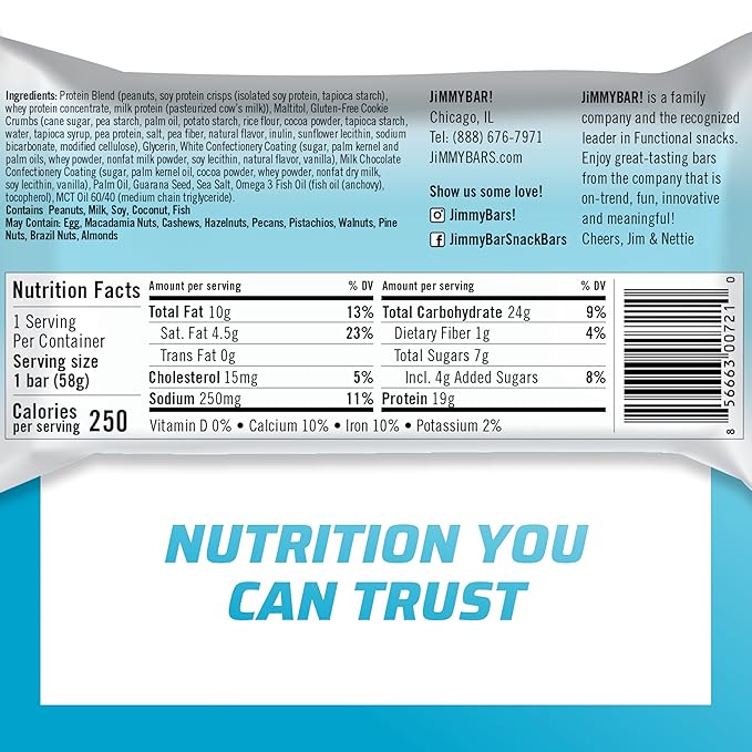 JiMMY! Bars with Benefits, Protein Bar, Cookies 'N Cream, 12 Bars, 2.05 oz (58 g) Each