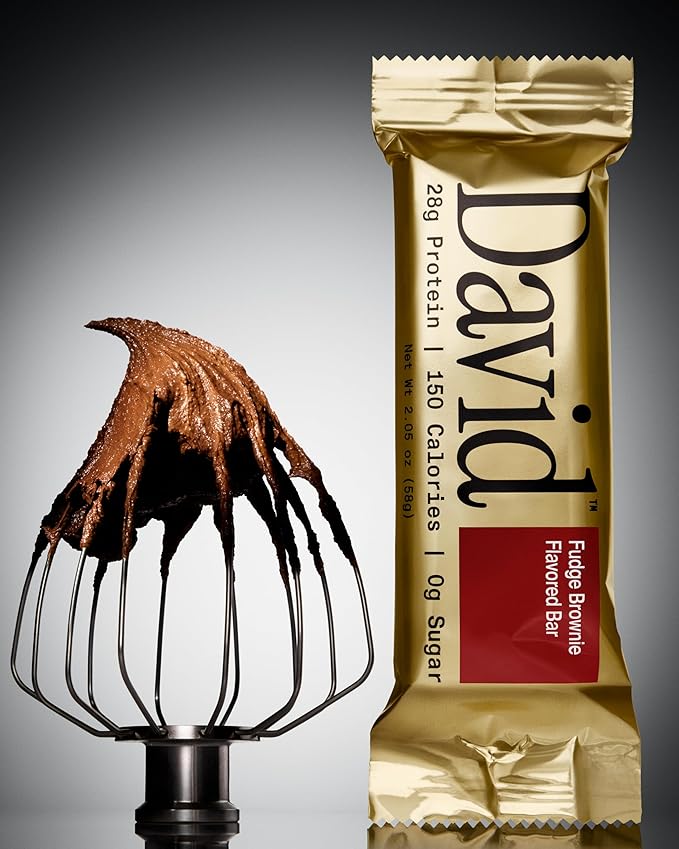 David High Protein Bars No Sugar - Sugar Free Protein Bars, Low Carb, Gluten Free - 28g of Protein, 150 Calories - David Bar On-The-Go Snack - Fudge Brownie Flavor, Pack of 12