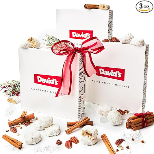 David's Cookies Cinnamon Pecan Meltaways Christmas Cookies Gift Box 3 Pack – Tender Butter Cookies Dusted with Cinnamon – 3 lbs Gourmet Holiday Dessert Basket for Celebrations and Special Occasions