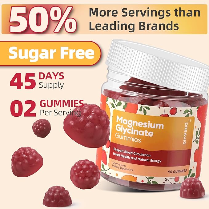 DREAVIO 90 Count Magnesium Glycinate Gummies 400mg w/Ashwagandha Supplement - Sugar Free Zinc Magnesium Glycinate Supplement Ashwagandha Gummies for Adults